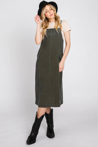 Dark Olive Washed Jumper Dress