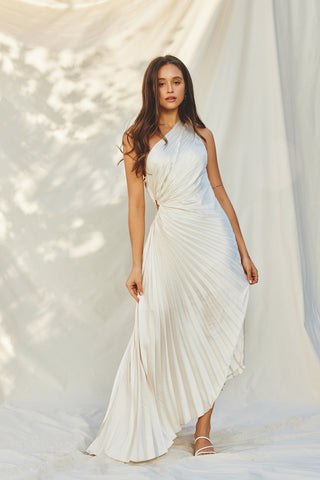 Pearl Asymmetrical Pleated Maxi Dress