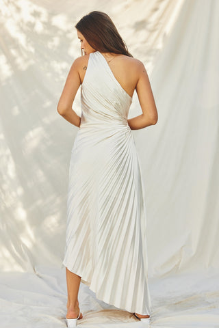 Pearl Asymmetrical Pleated Maxi Dress