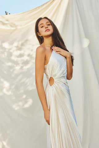 Pearl Asymmetrical Pleated Maxi Dress