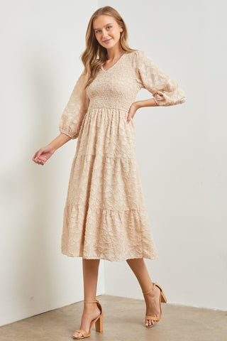 Sand Embroidered Chiffon Dress