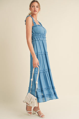 Blue Ruffled Midi Dress