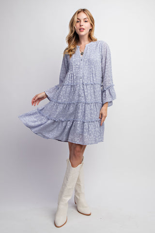 Dusty Blue Textured Chiffon Button Down Woven Dress