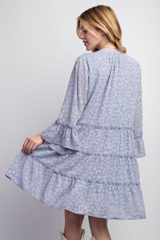 Dusty Blue Textured Chiffon Button Down Woven Dress