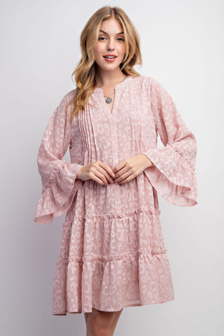 Rose Textured Chiffon Button Down Woven Dress