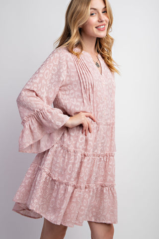 Rose Textured Chiffon Button Down Woven Dress