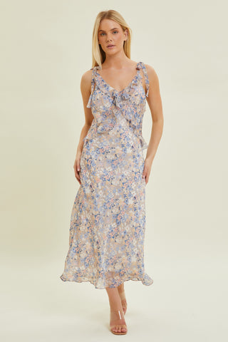 Taupe Multi Floral Chiffon Dress