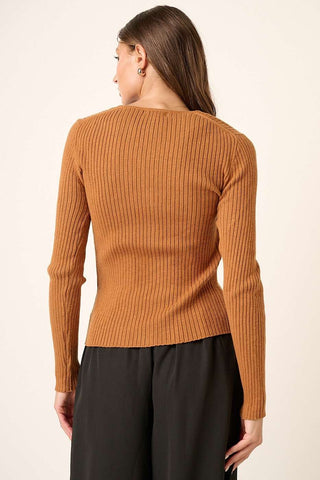 Cinnamon Rib Knit Button Front Sweater Cardigan