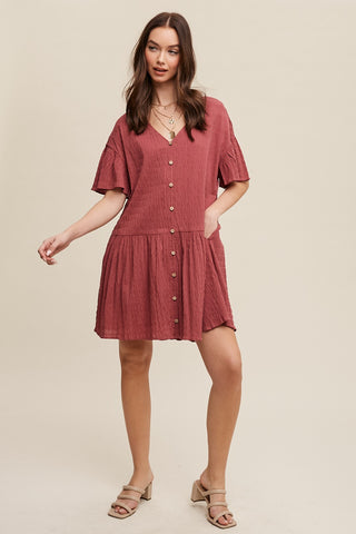 Deep Rose Crinkle Loose Fit Mini Dress