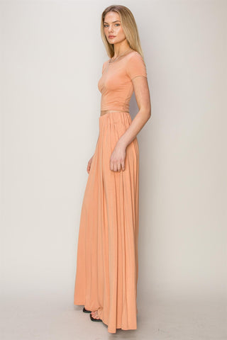 Orange Crop Top Wide Leg Pant Set