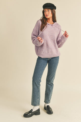 Lavender Mixed Knit Hooded Sweater