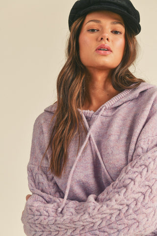 Lavender Mixed Knit Hooded Sweater