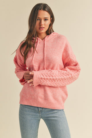 Pink Mixed Knit Hooded Sweater