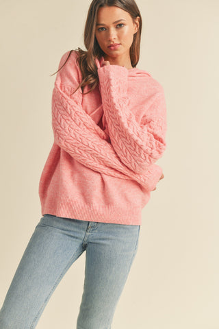 Pink Mixed Knit Hooded Sweater