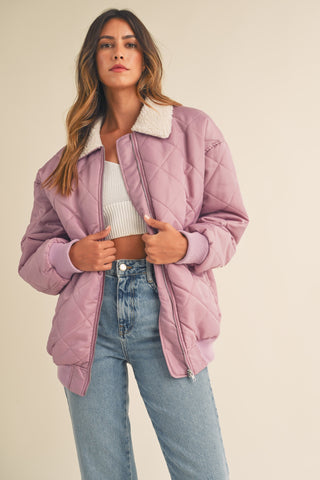 Lavender Quilted Sherpa Collar Jacket